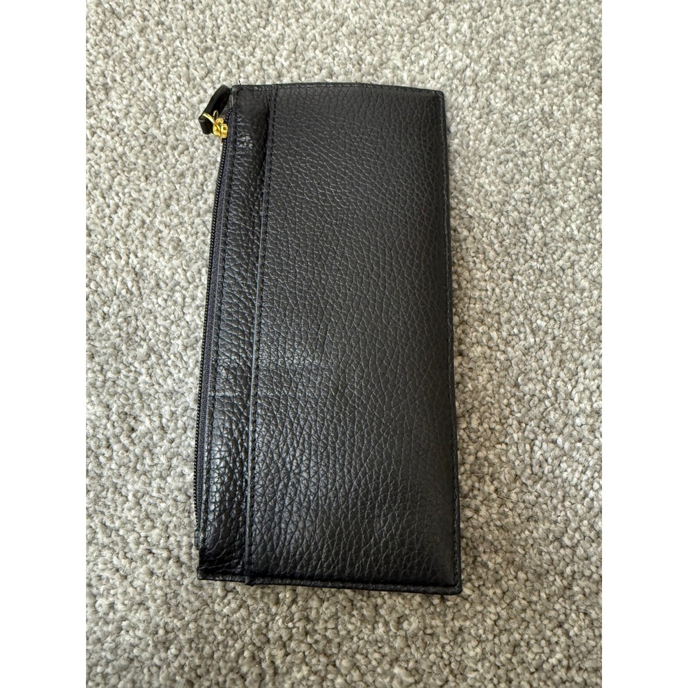 Lodis Black Pebbled Leather Slim Card Case Wallet Zip Pouch Gold Hardware - Picture 2 of 2